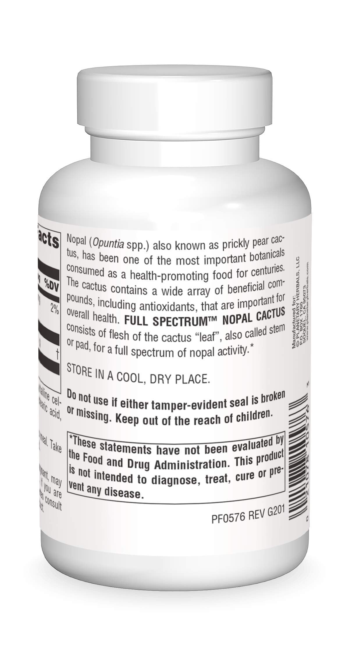 Planetary Herbals Nopal Cactus 1000 mg côté avec étiquette