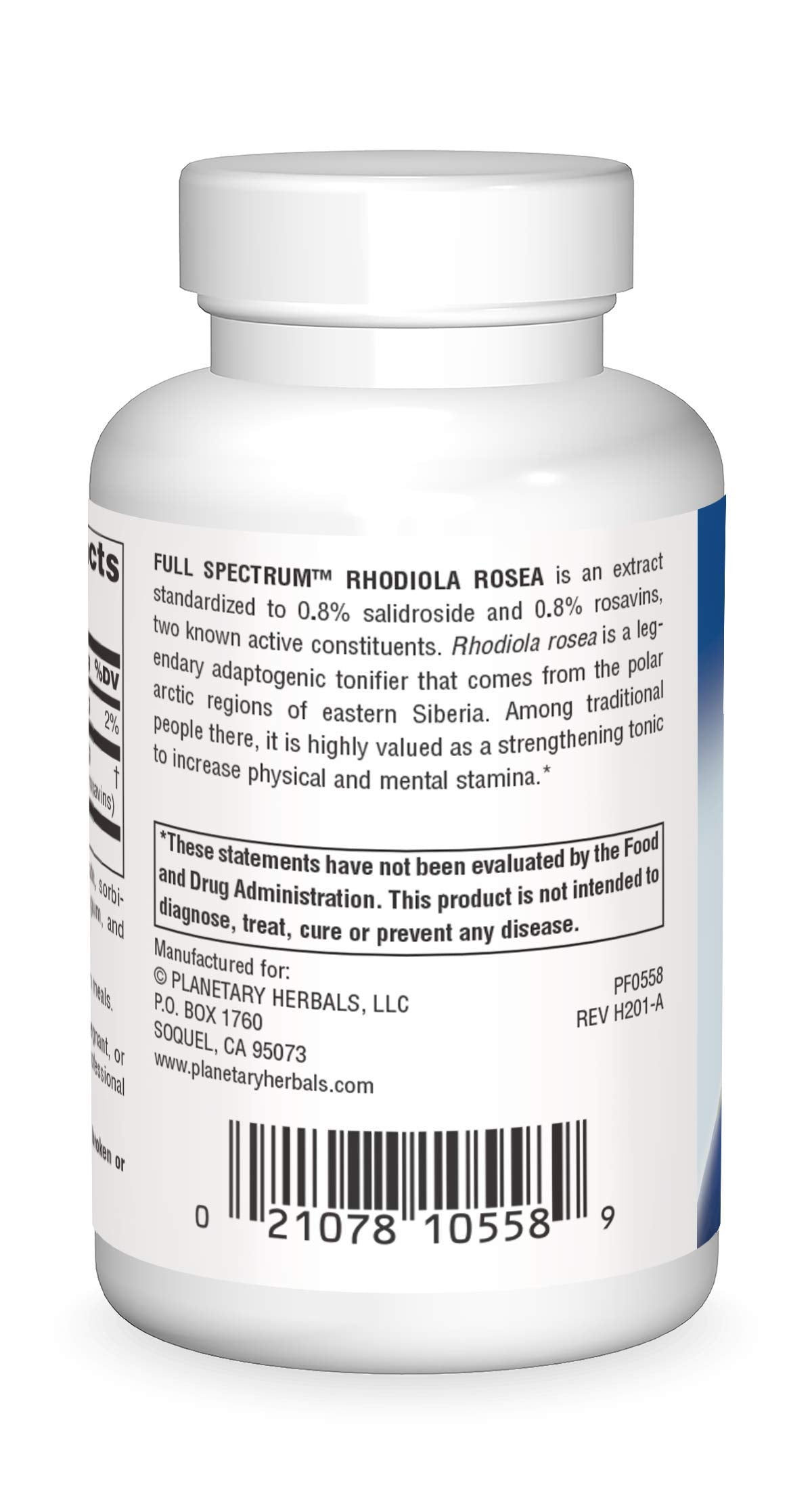 Planetary Herbals Rhodiola Rosea 327mg comprimés vue de dos