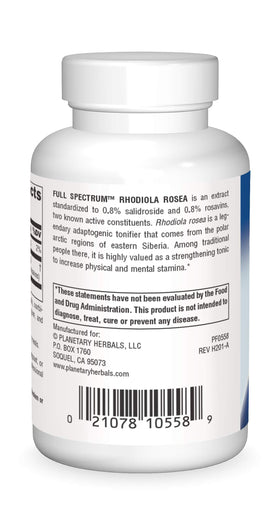 Planetary Herbals Rhodiola Rosea 327mg comprimés vue de dos