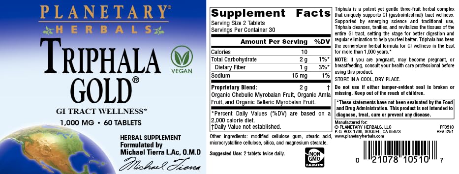 Planetary Herbals Triphala Gold 1000mg avec un verre d'eau