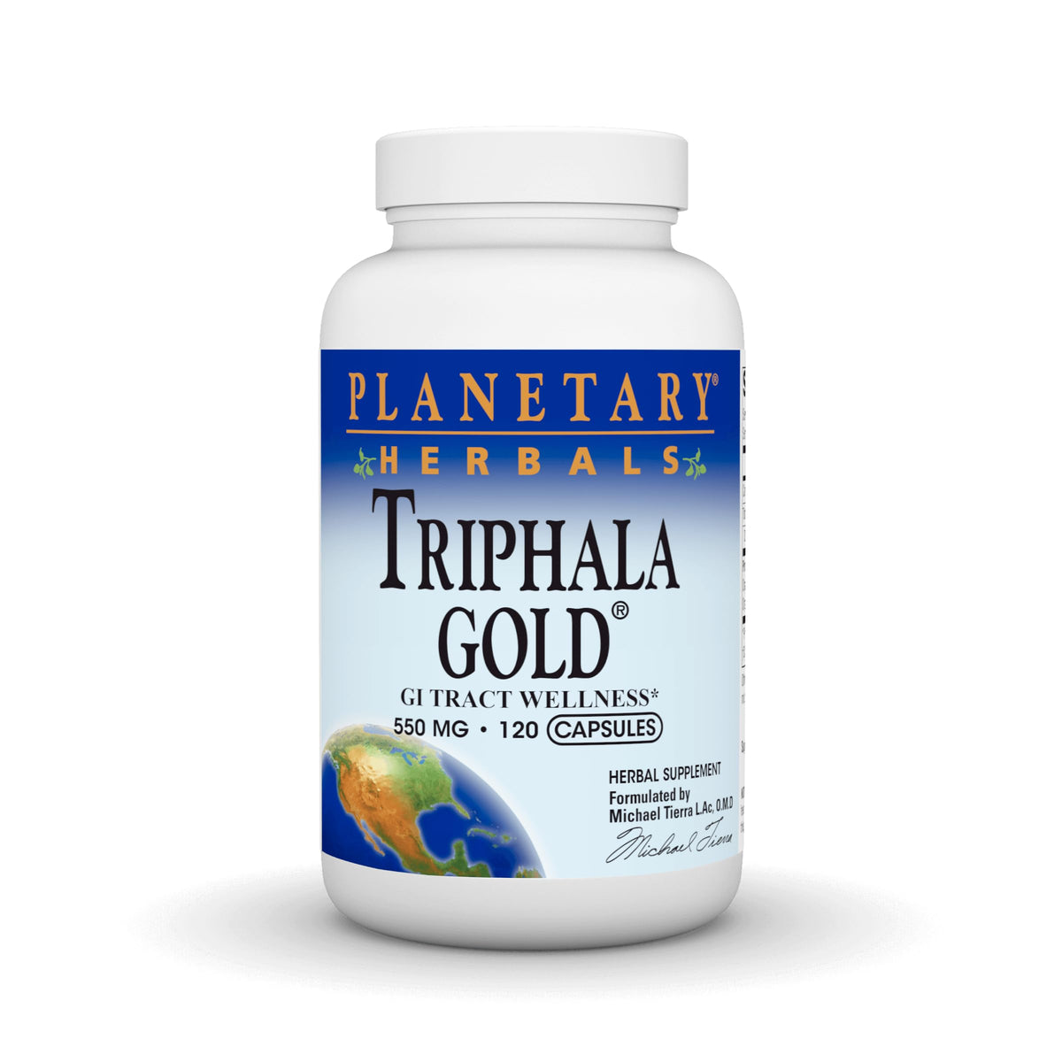 Planetary Herbals Triphala Gold 550mg 120 Veggi Caps front view