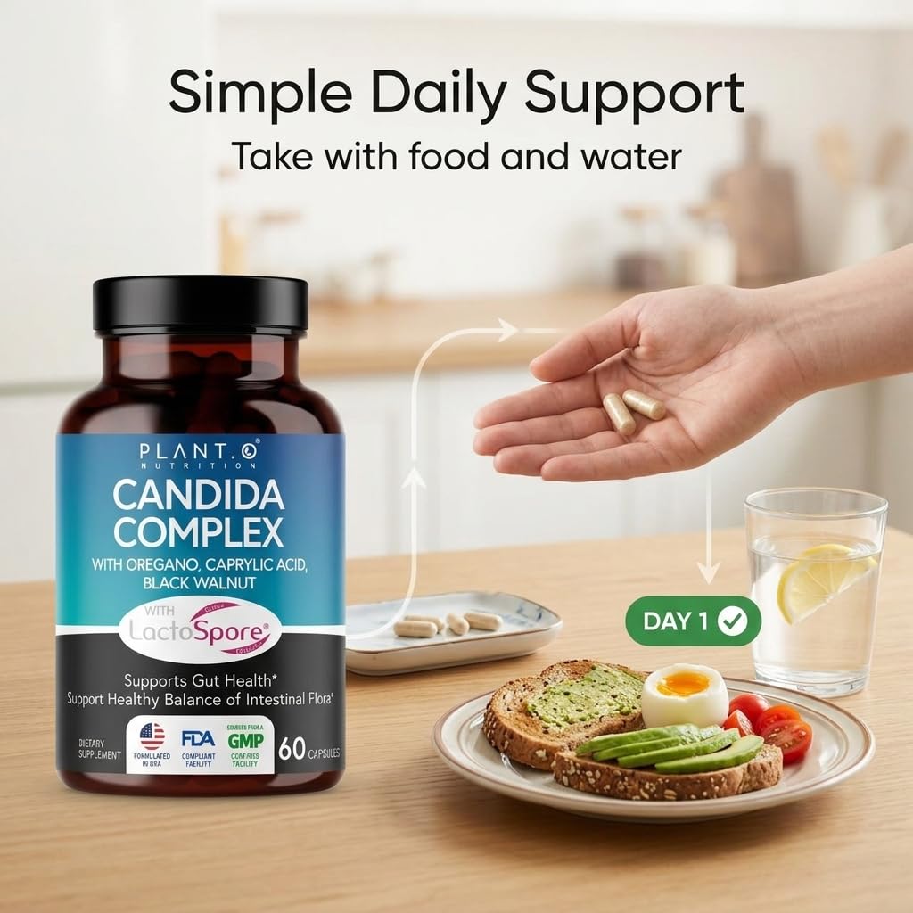 PLANT.O NUTRITION Complément Alimentaire Candida sur une table en bois