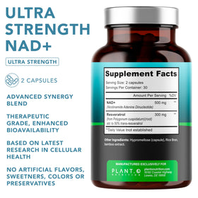 PLANT.O NUTRITION Complément NAD+ 500mg avec Resvératrol capsules