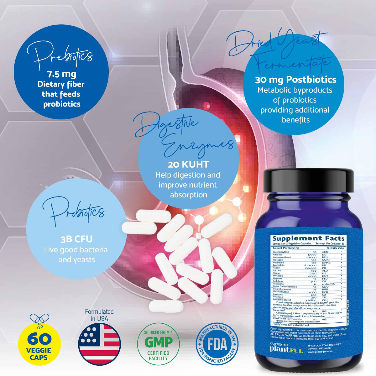 PLANTFUL RESEARCH Compléments Alimentaires 4-en-1 60 Capsules ouvertes