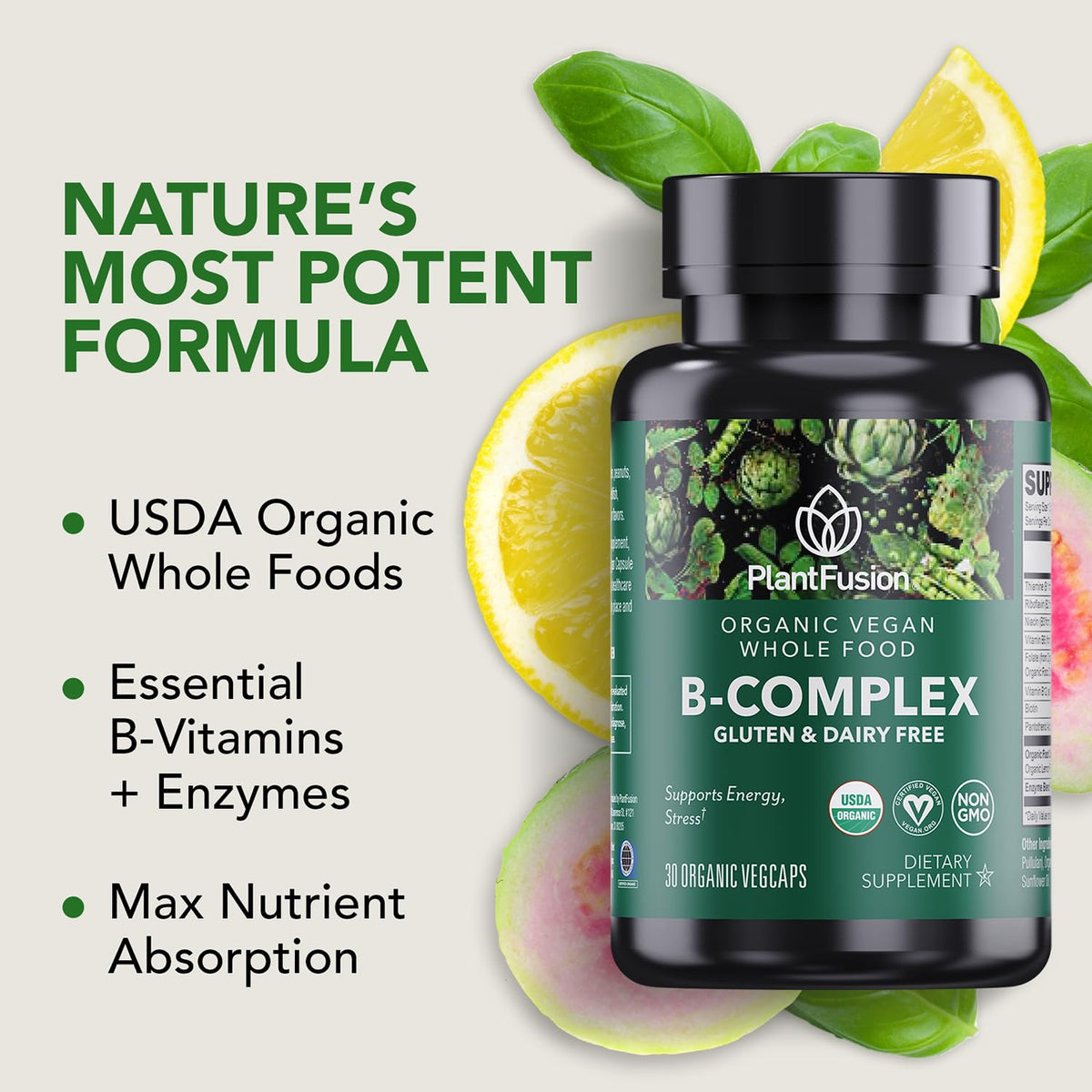 PlantFusion B-Complex Bio étiquette avec ingrédients