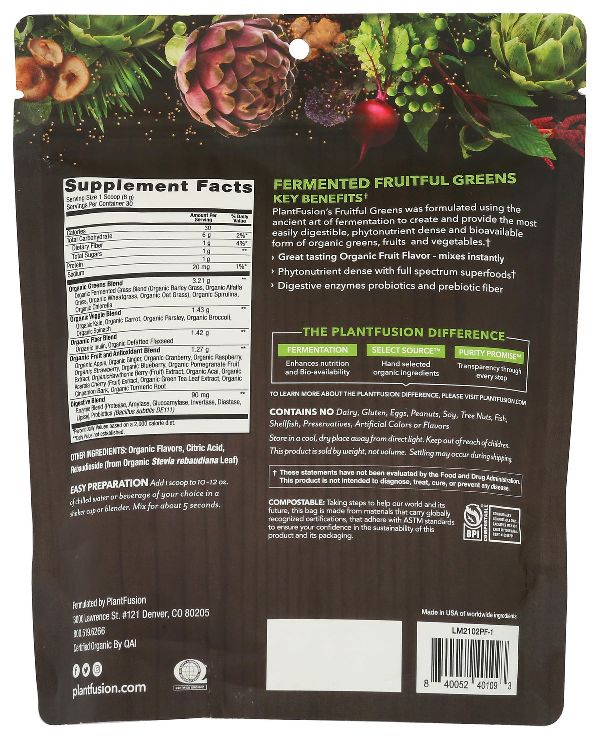 PlantFusion Complément Alimentaire Fermenté de Fruits et Légumes 259g emballage