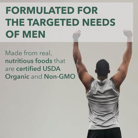 PlantFusion Multivitamine Bio pour Hommes - Ingrédients bio sur table