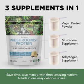 PlantFusion Poudre de Protéine de Champignon 3 en 1 Chocolat avec une cuillère doseuse