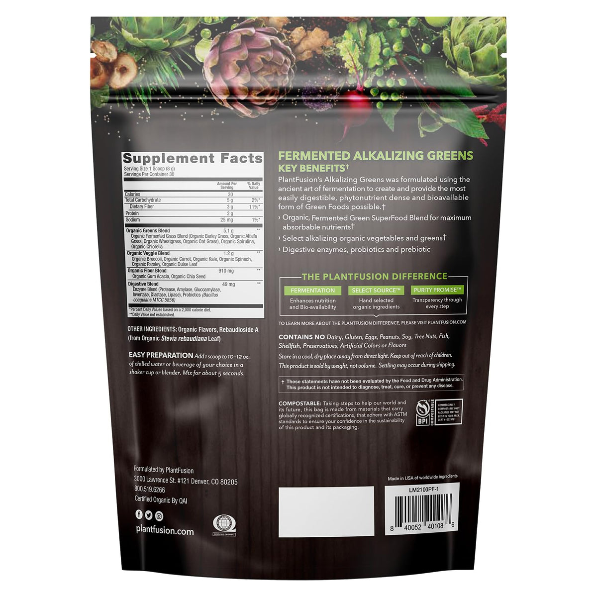 PlantFusion Poudre de Super-Aliments Bio Fermentée 259g avec cuillère