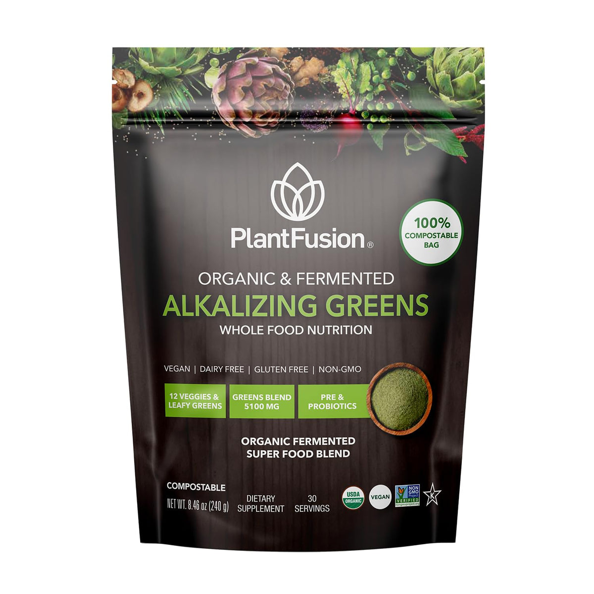 PlantFusion Poudre de Super-Aliments Bio Fermentée 259g vue de face