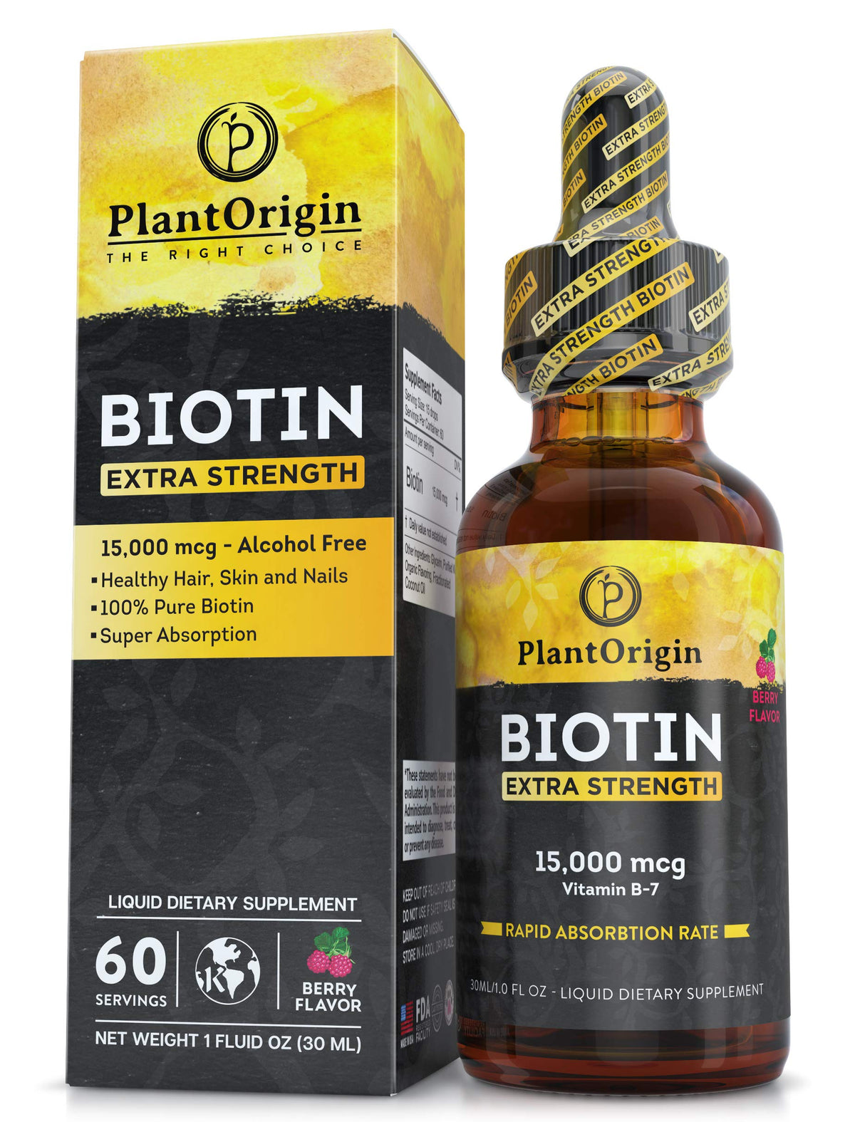 PLANTORIGIN Biotine Liquide 15 000 MCG bouteille avant vue