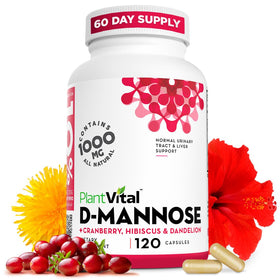 Plantvital Capsules D-Mannose 1000mg avec Extrait de Canneberge - vue avant