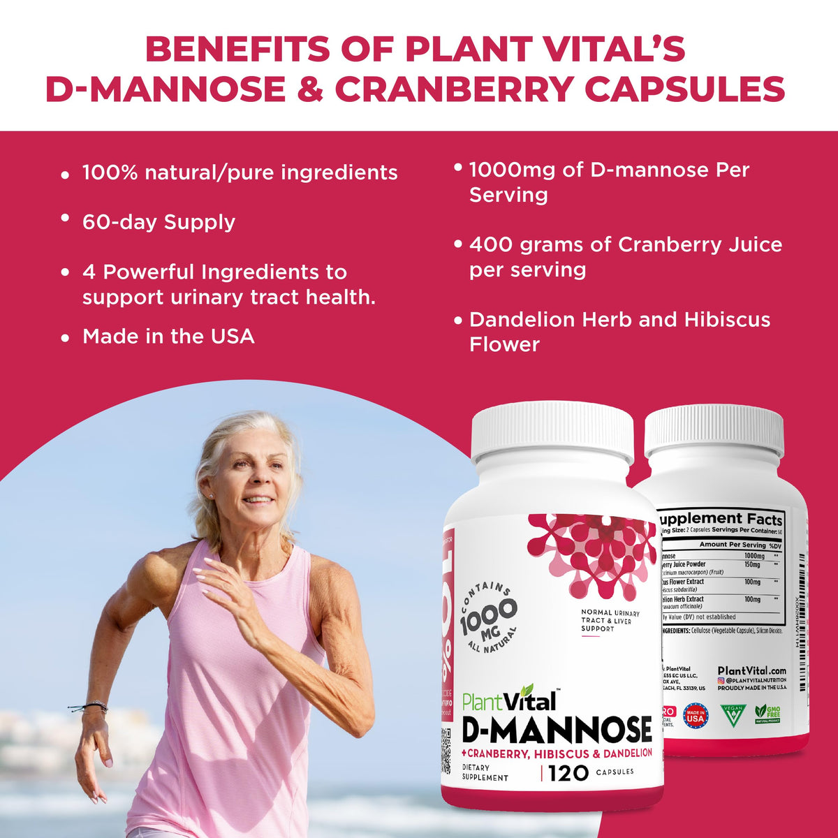 Plantvital D-Mannose 1000mg - étiquette détaillée