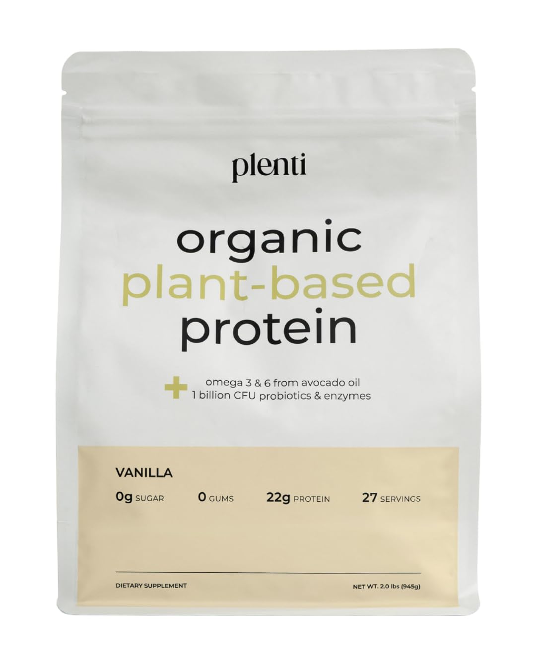 plenti Poudre de Protéine Végétale Bio Vanille 20g vue avant