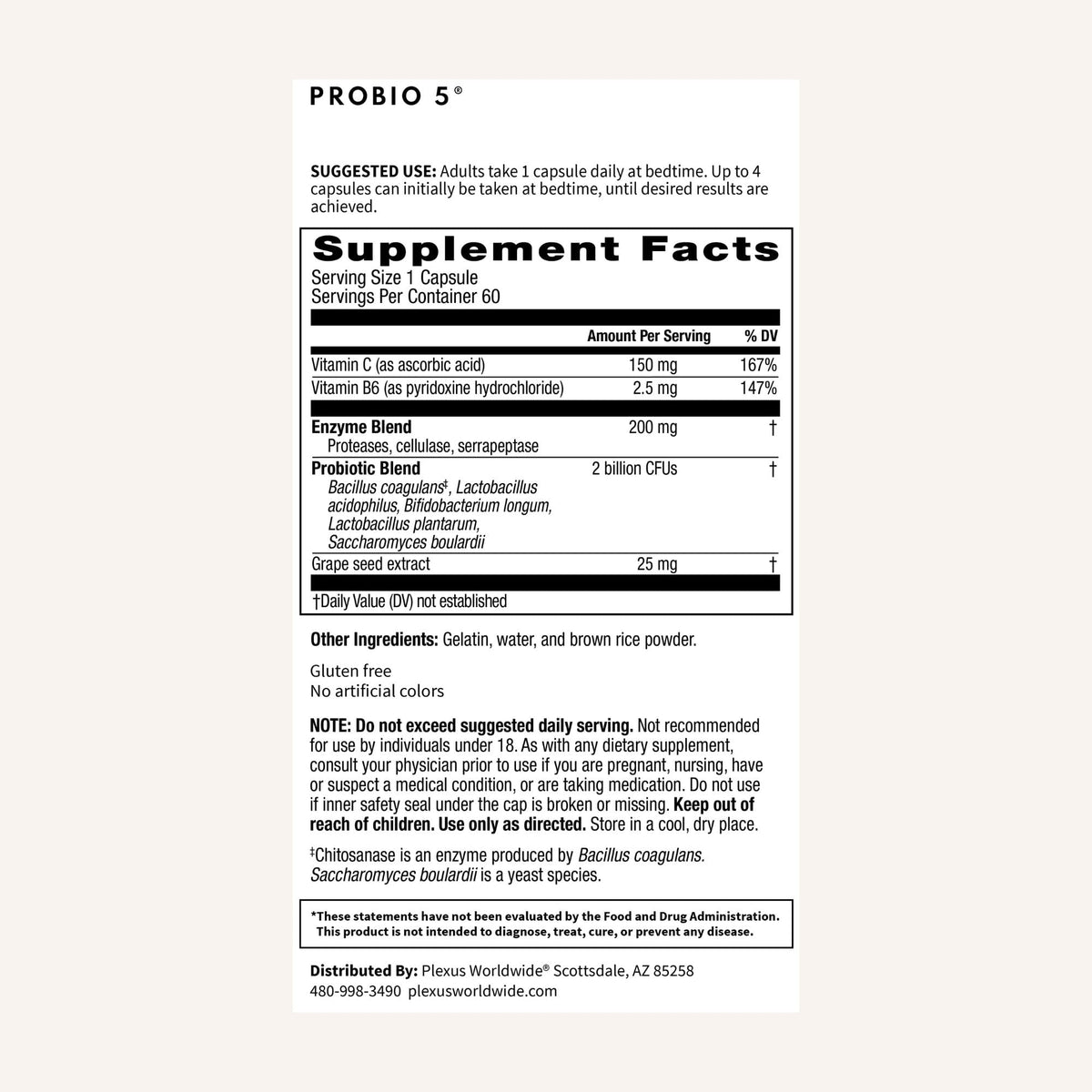 Plexus ProBio 5® 60 capsules avec étiquette
