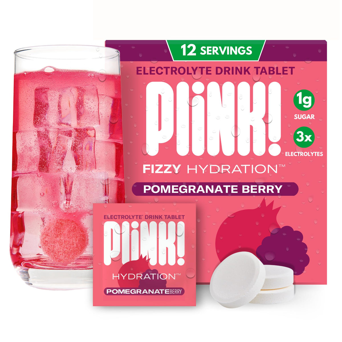 Plink Tablettes Électrolytes Pomme Grenade emballage avant