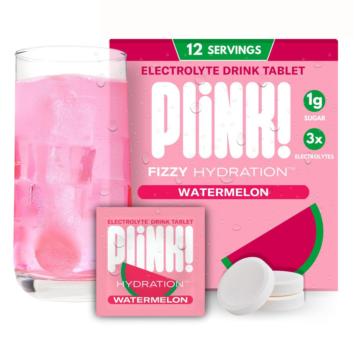 Plink Tablettes Électrolytiques Pétillantes Saveur Pastèque 12ct vue de face