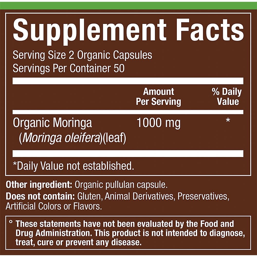 plnt Moringa Bio 1 000 mg étiquette détaillée