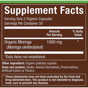 plnt Moringa Bio 1 000 mg étiquette détaillée