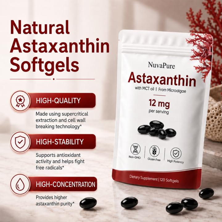 PlocoXe Astaxanthin 12mg gélules souples ouvertes montrant le contenu