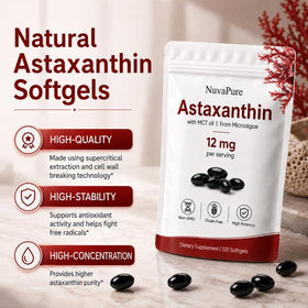 PlocoXe Astaxanthin 12mg gélules souples ouvertes montrant le contenu