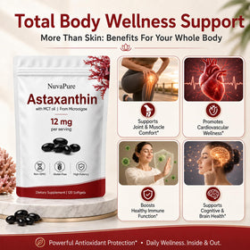 PlocoXe Astaxanthin 12mg gélules souples sur une surface en bois