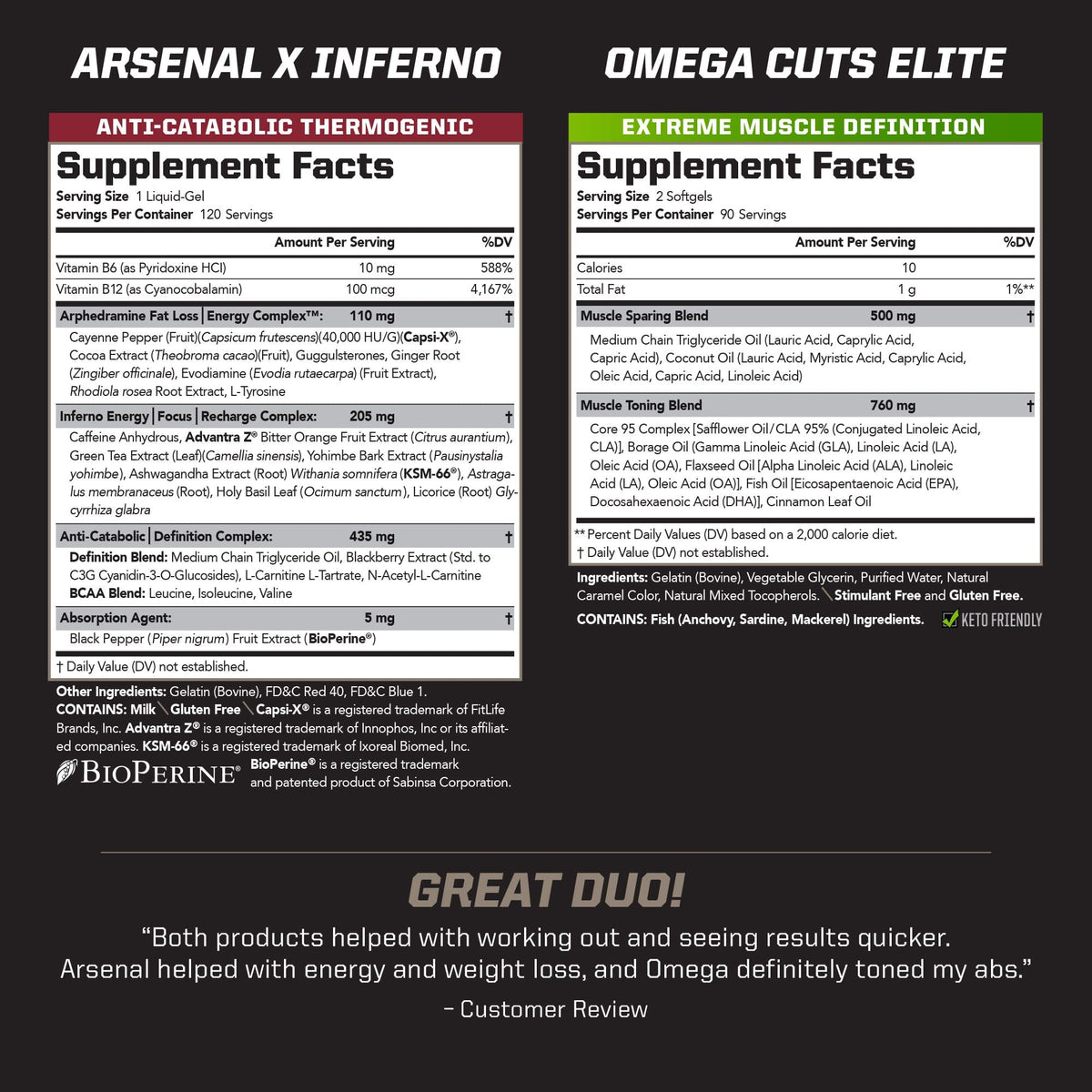 PMD Arsenal X Inferno Stack emballage avec informations nutritionnelles