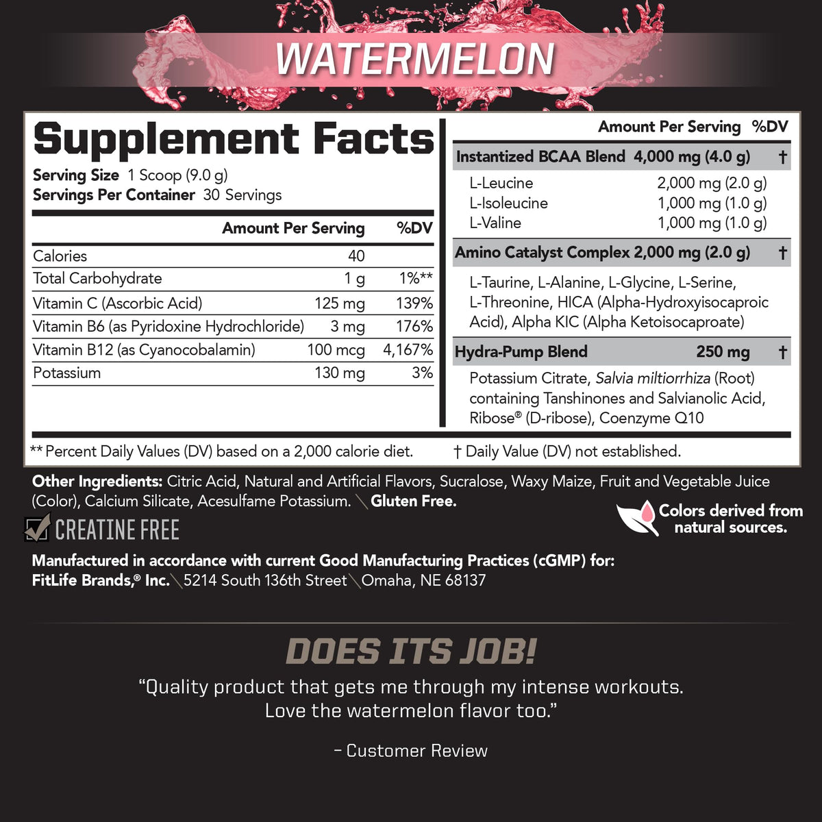 PMD BCAA Acides Aminés - vue arrière avec informations nutritionnelles