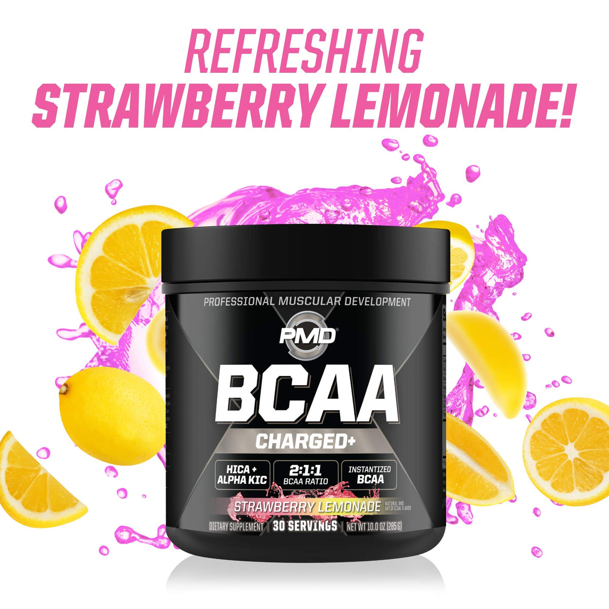 PMD BCAA Charged 340g saveur citron fraise en action