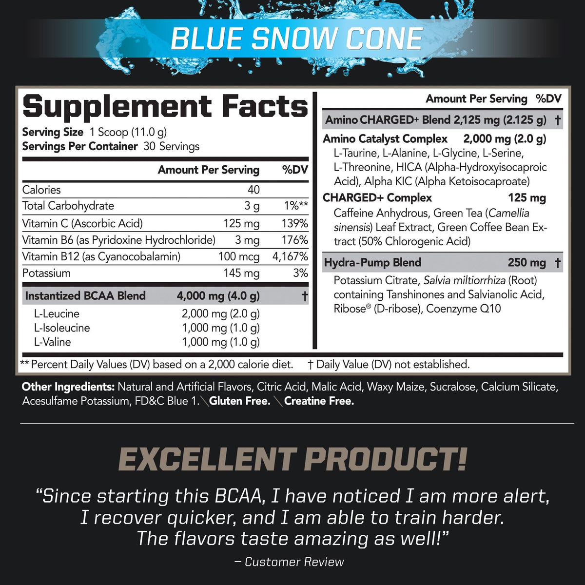 PMD BCAA Charged 440g - vue arrière avec informations nutritionnelles