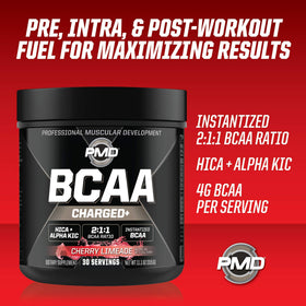 PMD BCAA Charged mélange à boire Cerise Limeade en utilisation pendant l'entraînement