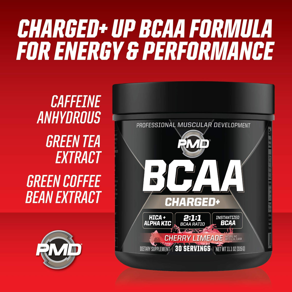 PMD BCAA Charged mélange à boire Cerise Limeade étiquette détaillée
