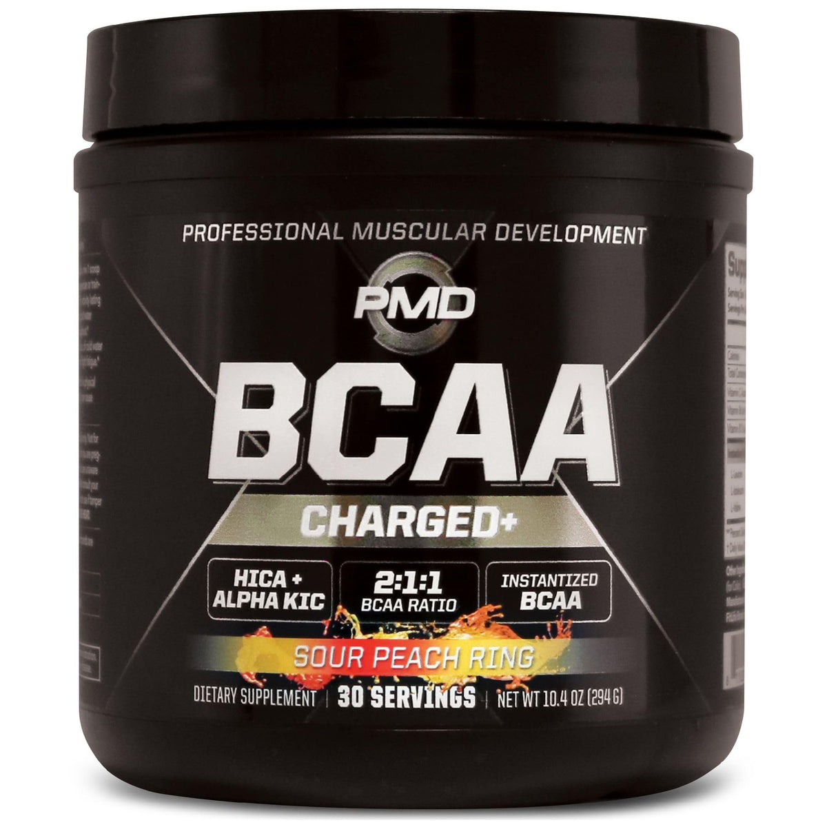 PMD BCAA Charged poudre d'acides aminés saveur pêche vue de face