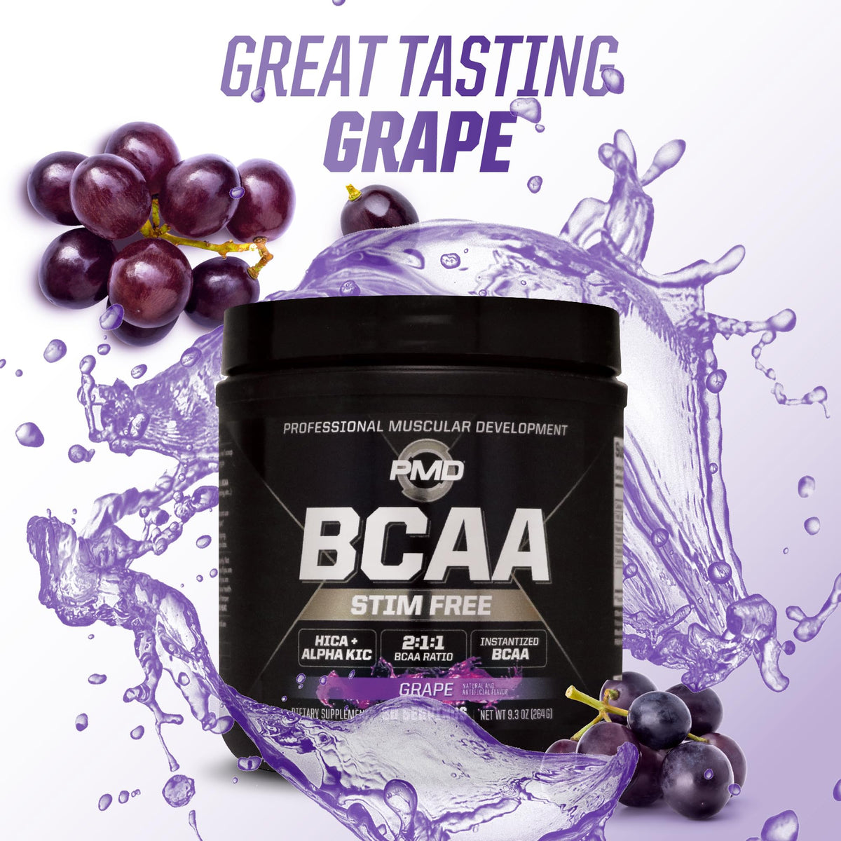 PMD BCAA Poudre sans Stimulants Saveur Raisin avec shaker