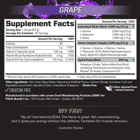 PMD BCAA Poudre sans Stimulants Saveur Raisin étiquette