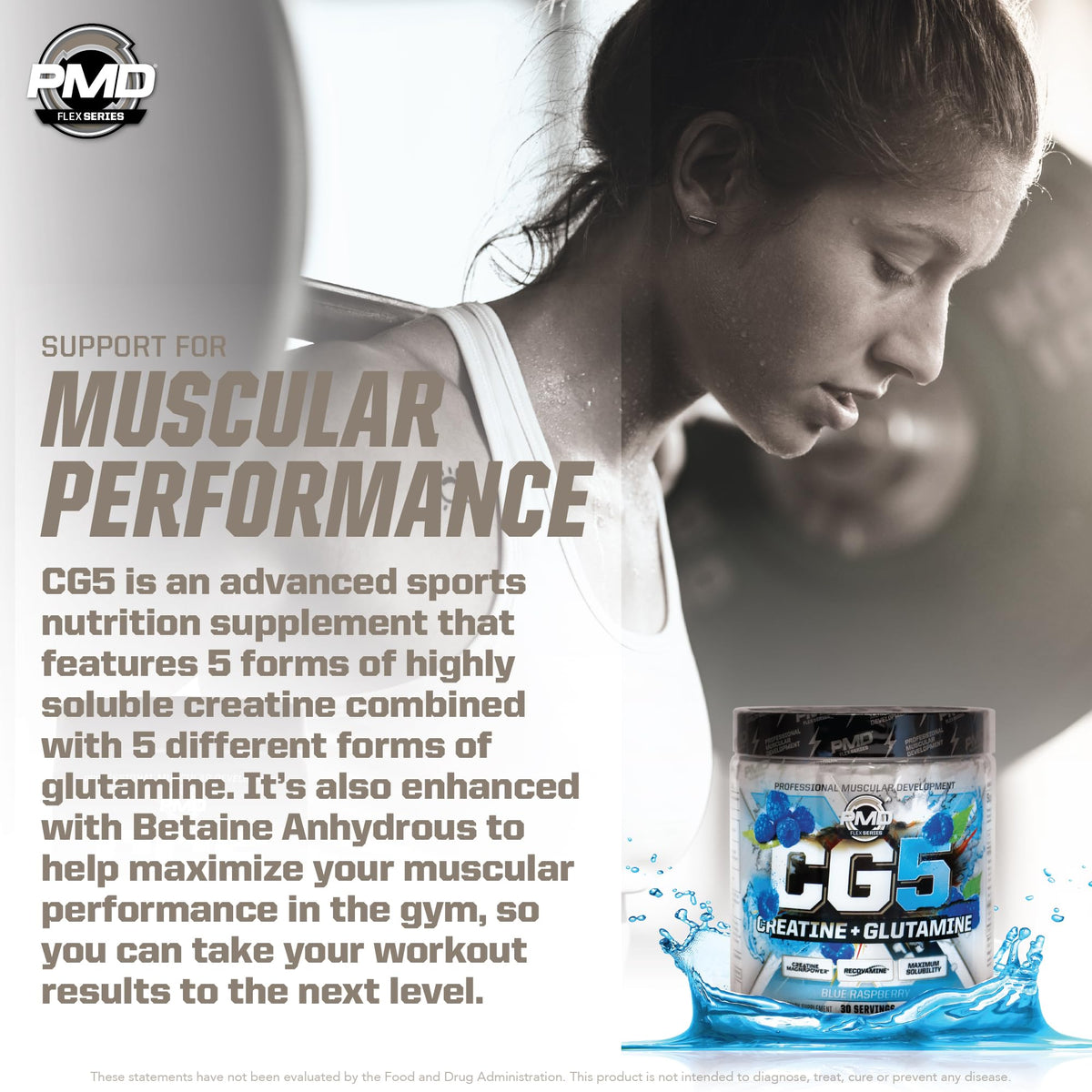 PMD CG5 Poudre de Créatine et L-Glutamine 240g en vue rapprochée