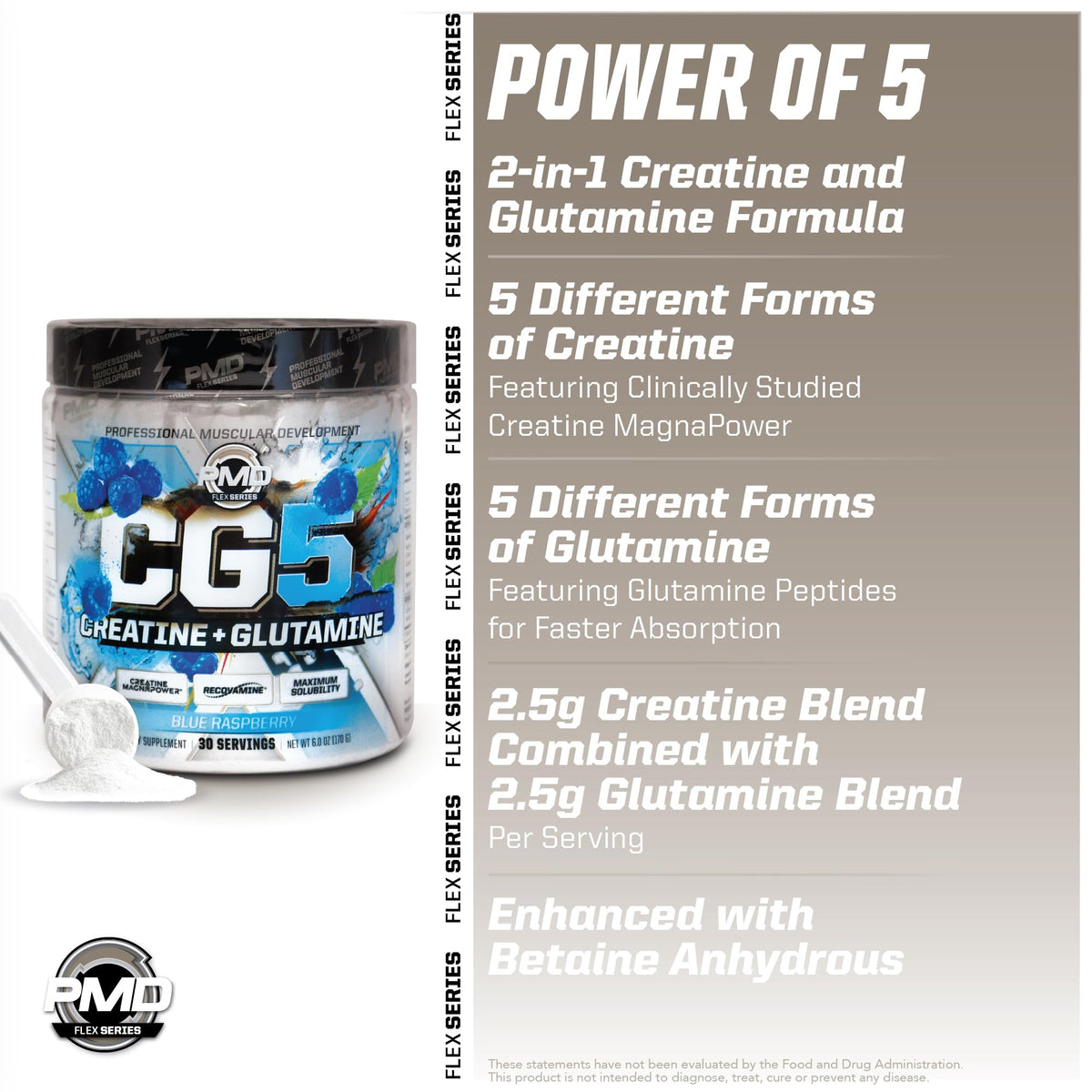 PMD CG5 Poudre de Créatine et L-Glutamine 240g sur une table
