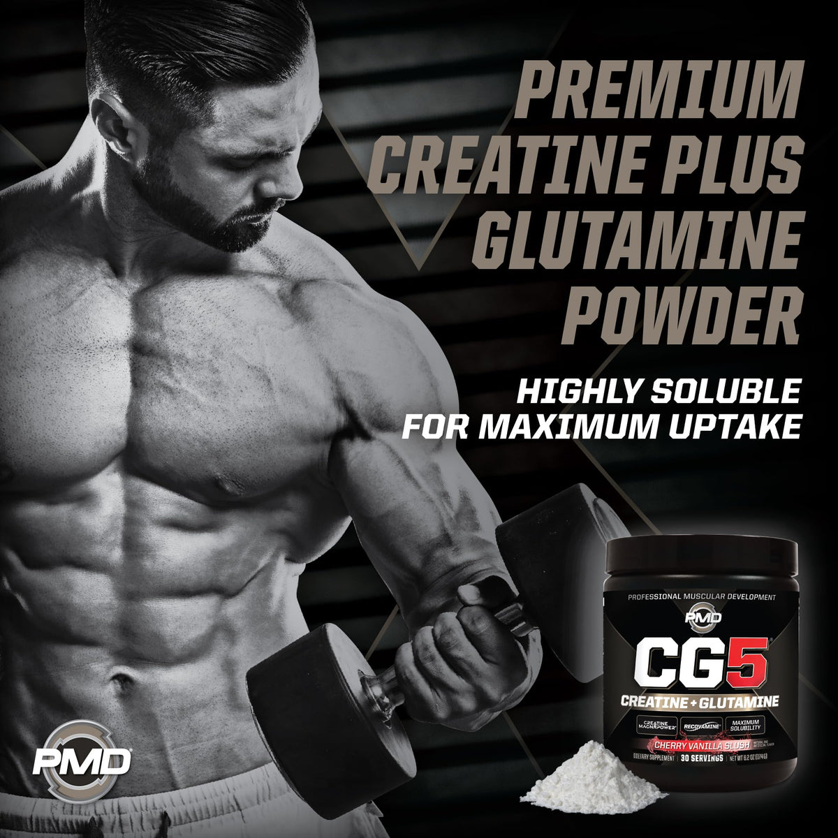 PMD CG5 Poudre de Créatine et L-Glutamine en utilisation pendant un entraînement
