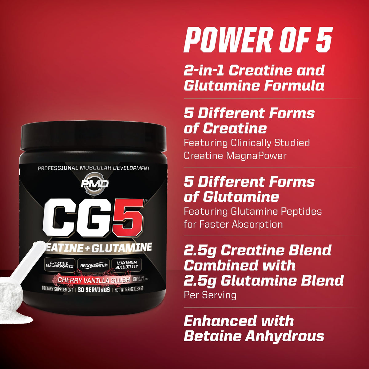PMD CG5 Poudre de Créatine et L-Glutamine vue de côté