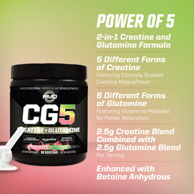 PMD CG5 Poudre de Créatine & L-Glutamine Fraise Pastèque cuillère doseuse