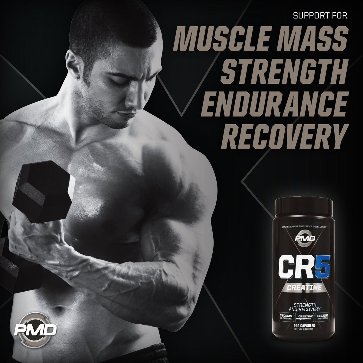 PMD CR5 Créatine capsules ouvertes sur une table
