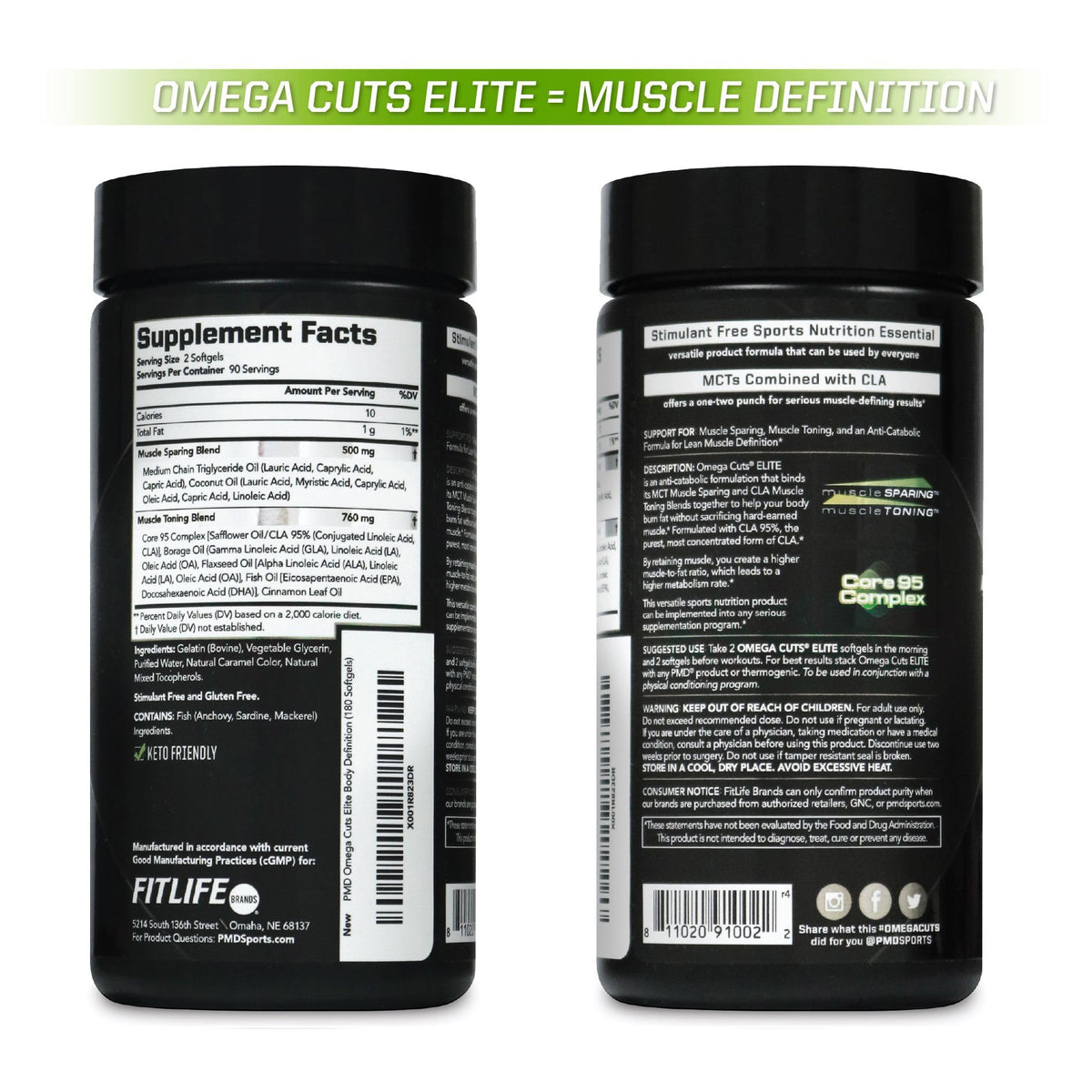 PMD Omega Cuts Elite gélules sur une table