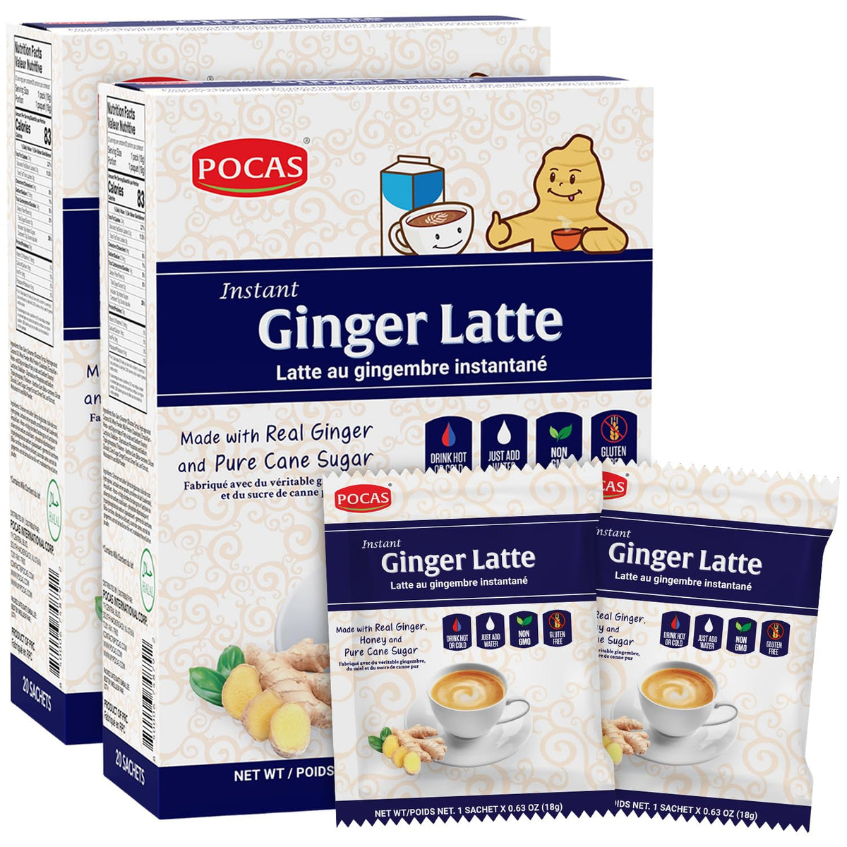 Pocas Latte de Gingembre Instantané 20 Sachets vue de face