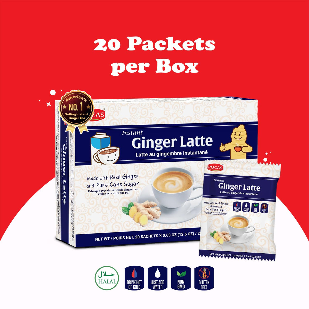 Pocas Latte de Gingembre Instantané avec une cuillère mélangeant