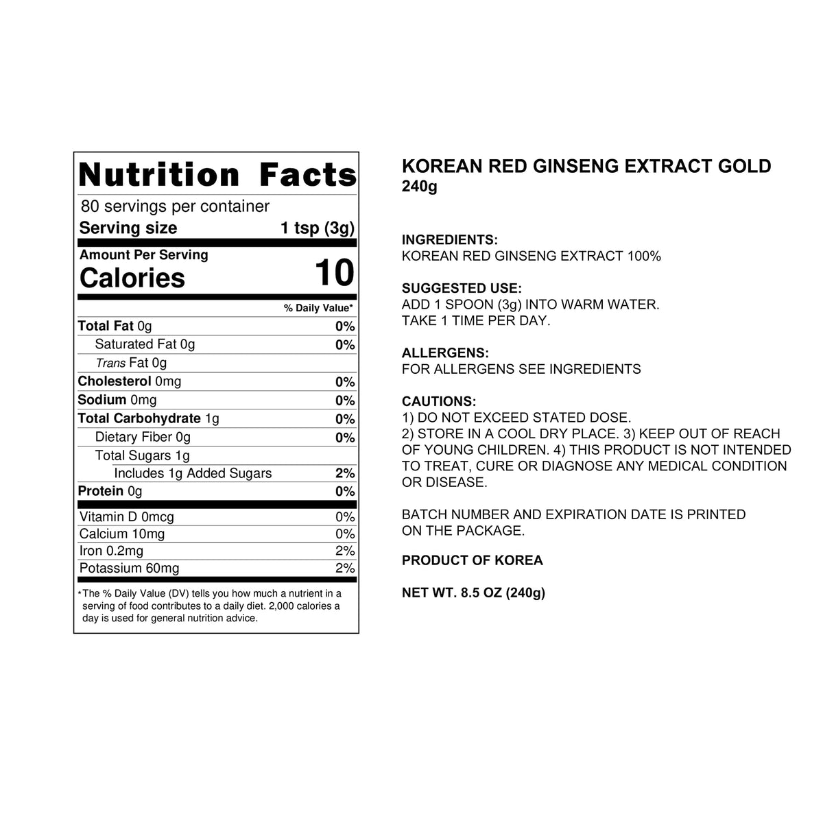 Pocheon Ginseng Rouge Extrait 240g emballage arrière
