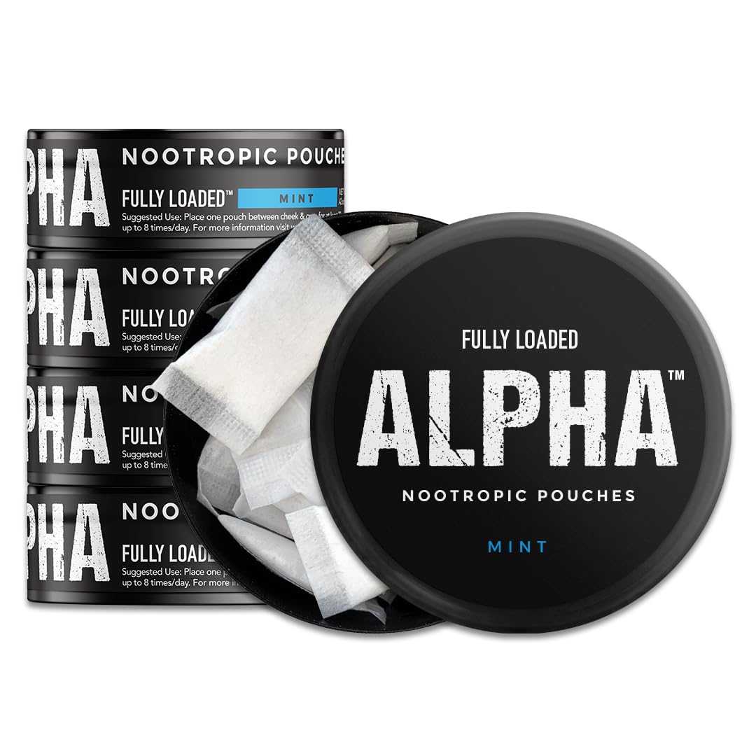 Poches nootropiques ALPHA Menthe de Fully Loaded Bullseye, boîte ouverte