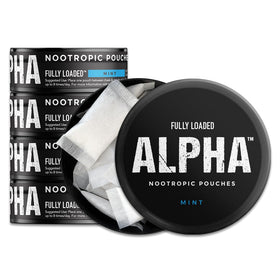 Poches nootropiques ALPHA Menthe de Fully Loaded Bullseye, boîte ouverte