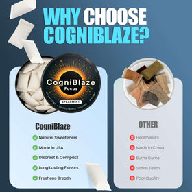 Poches nootropiques CogniBlaze en mains, format discret
