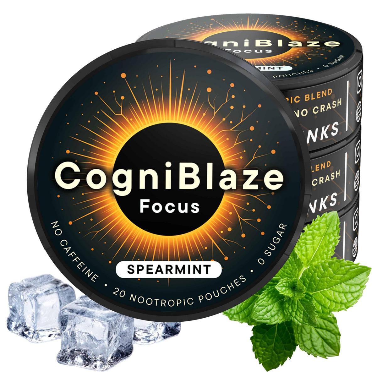 Poches nootropiques CogniBlaze goût menthe verte, vue de face