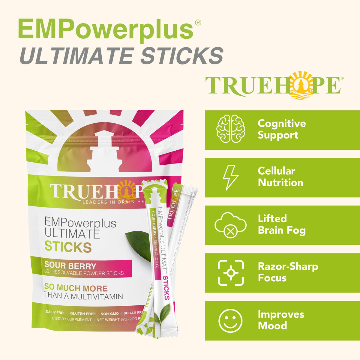Poches Truehope ouvertes avec contenu visible
